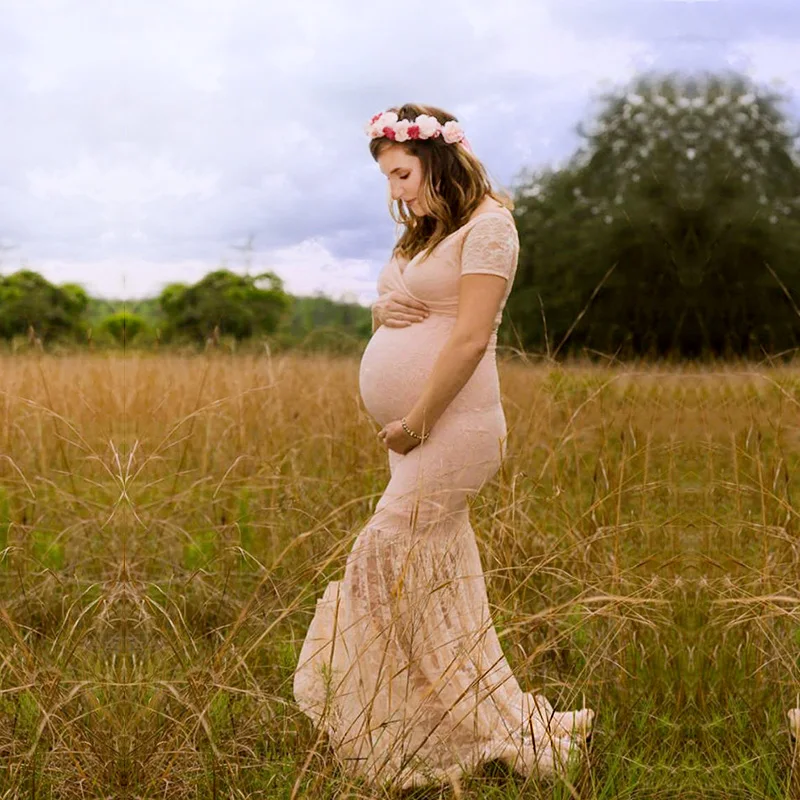 SMDPPWDBB Maternity Lace Dress Photography Props Women White Dresses Sexy Maxi Summer Gown | Мать и ребенок