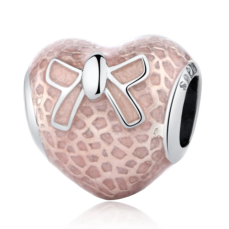 Pink heart Аутентичные бусины из стерлингового серебра 925 амулет, сердечко Любви Кристалл Висячие подходят оригинальные Пандора браслеты DIY Ювелирные изделия на подарок - Цвет: Pink heart