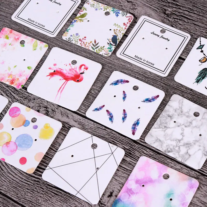 

Hotsale 100Pieces/Lot 5X5CM Earrings Dispaly Fashion Jewelry Colorful Card Organizer Tags DIY handmade Earring Stud Packing Card