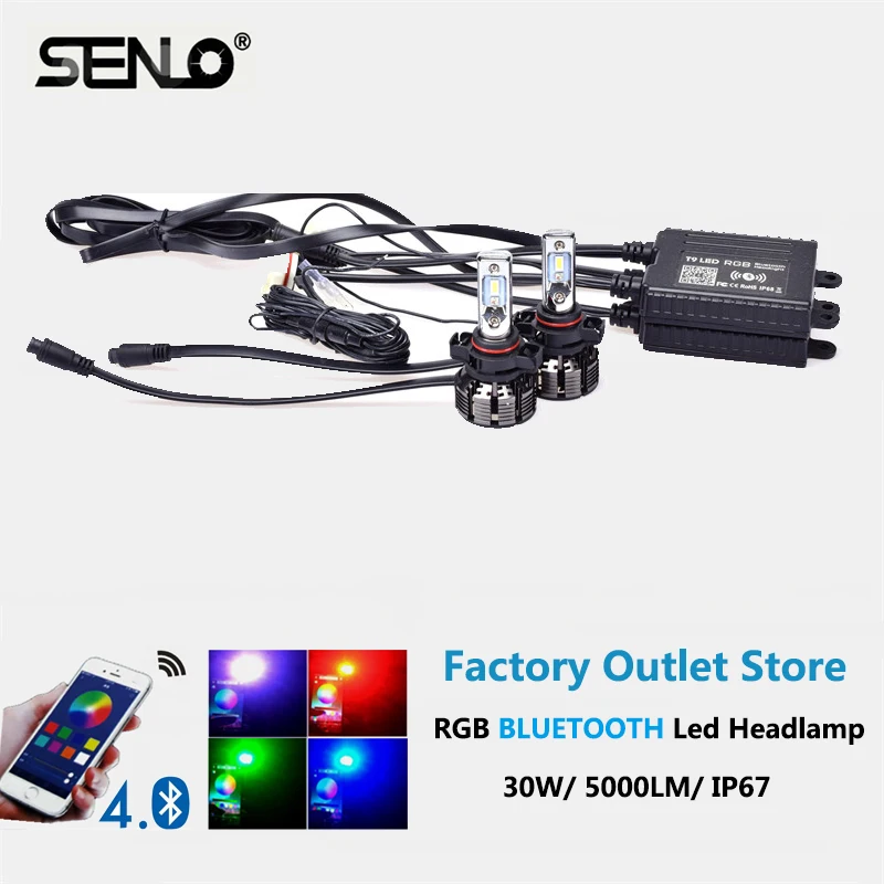 Горячая Распродажа RGB Bluetooth Автомобильный светодиодный светильник налобный H4 H7 H8