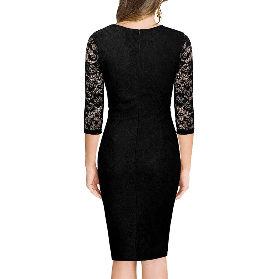 ОФИС ЛЕДИ Твердые Лето Осень Элегантный V Шеи Половина Рукава Кружева Встроенная