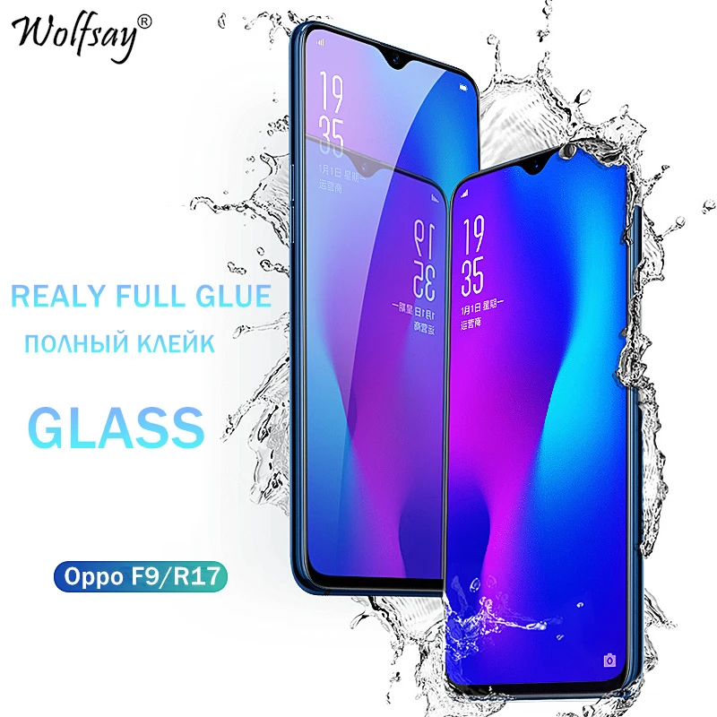 Полное покрытие закаленное стекло Oppo F9 защита экрана 9H цвет полный клей защитная