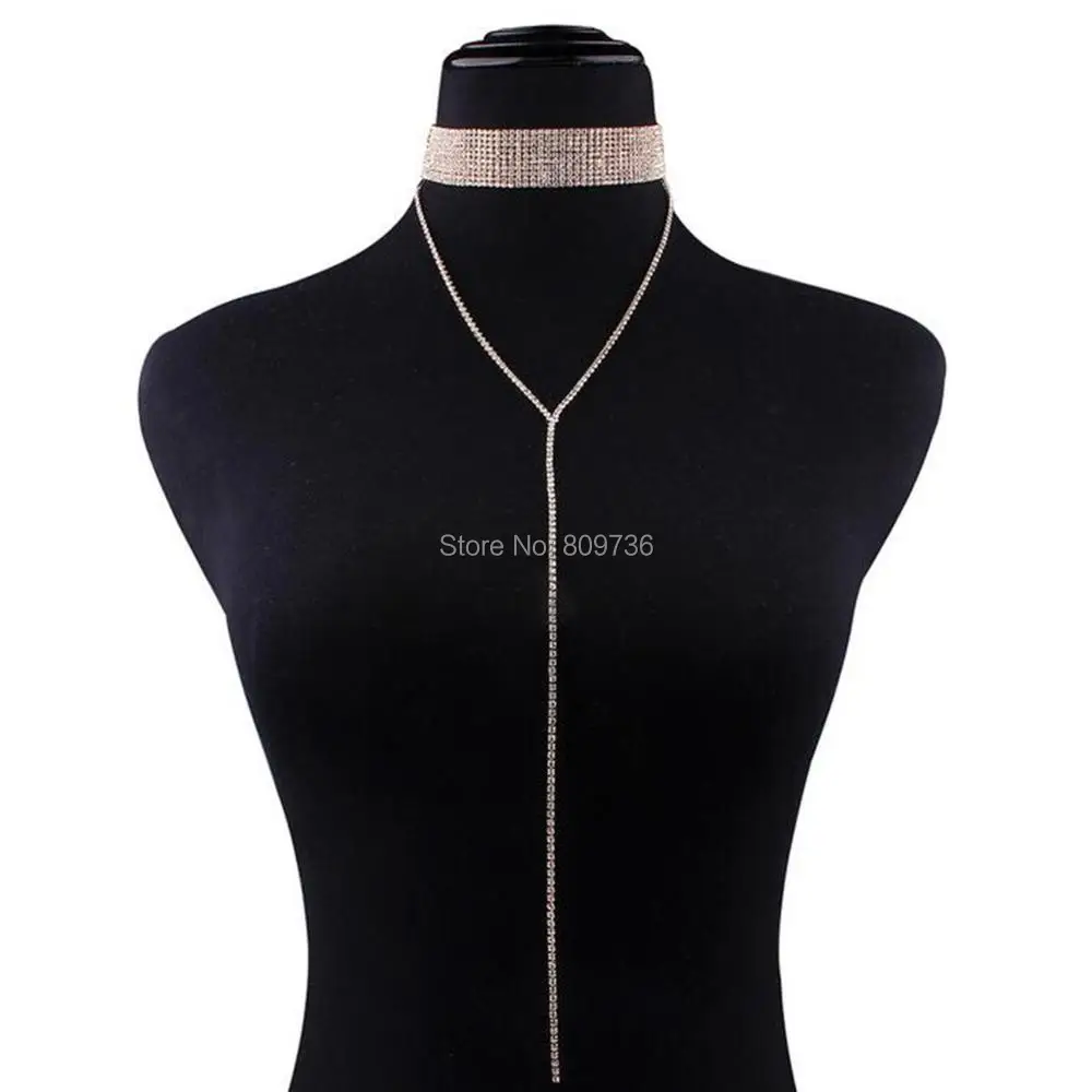 Готические Стразы колье-чокер золотого и серебряного цвета длинная цепочка для