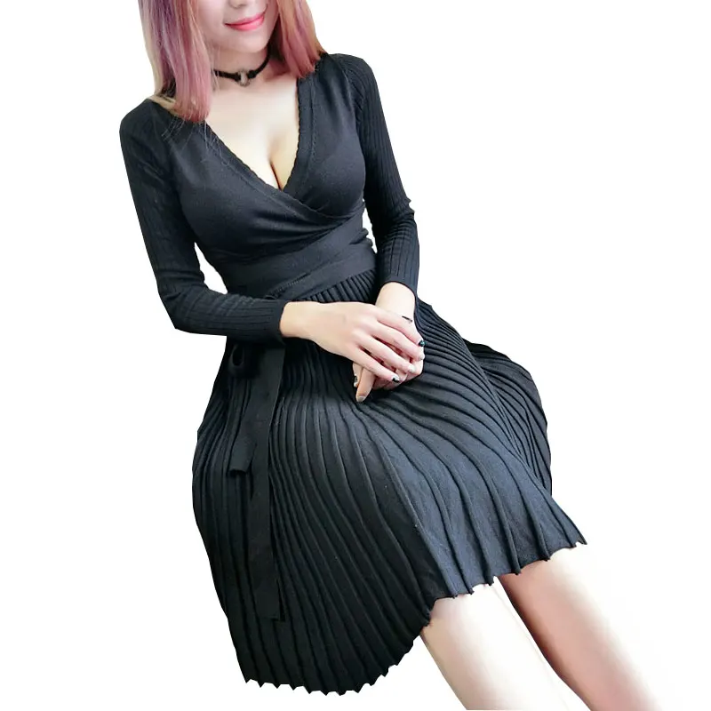 Осенне-зимний темпераментный пикантный вязаный свитер с глубоким V-образным