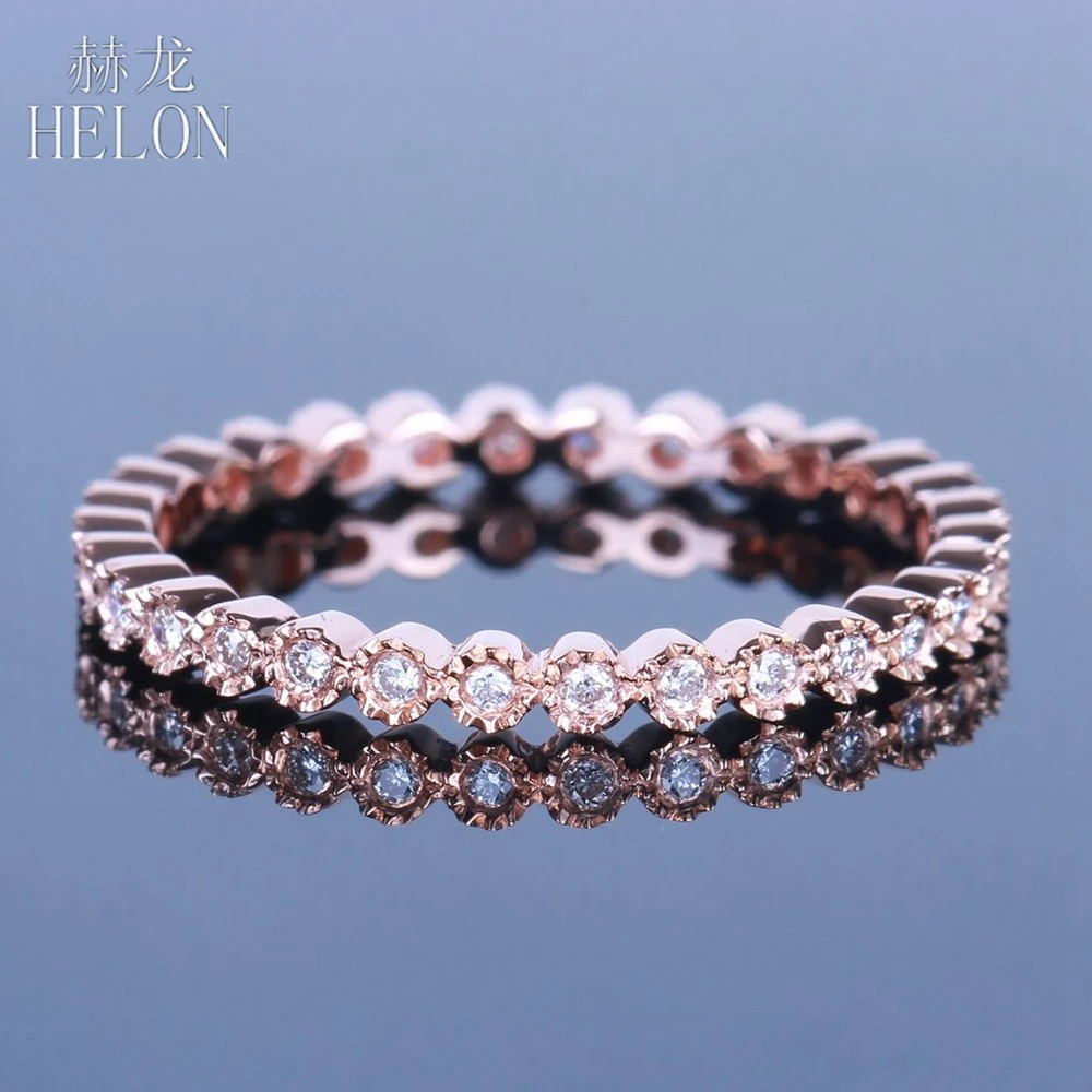 

HELON Diamonds Band Solid 10K Rose Gold Milgrain Bezel 0.15ct Natural Diamond Engagement Wedding Ring Fine Jewelry Women's