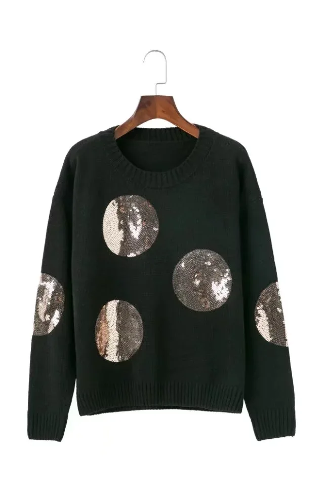 Новинка 2017 европейские женские зимние свитера в горошек с блестками круглым