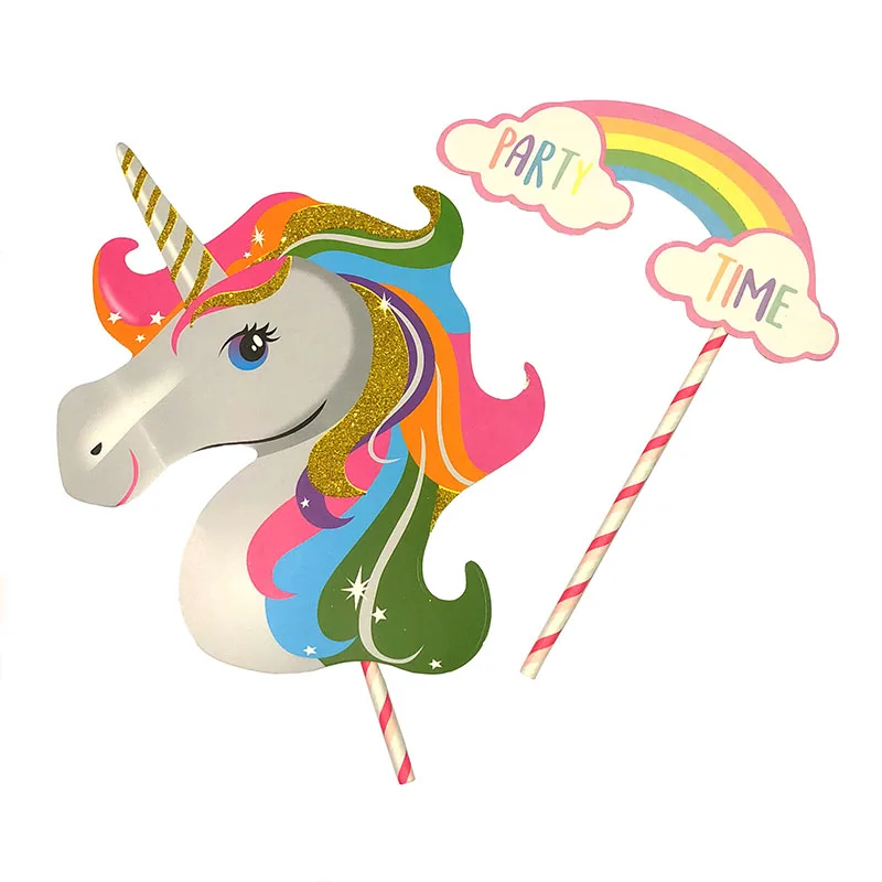 Фотопристенды "Единорог" Feestigo для веселой вечеринки на День Рождения ребенка или на бэби-шауэр с блестками и забавными игрушками для фотобудки детей.