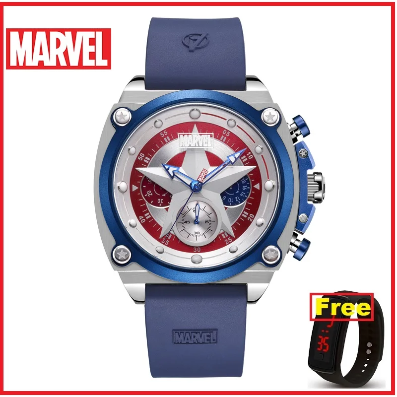 MARVEL disney, мужские часы, Роскошные, Капитан Америка, кварцевые, мужские часы, модные, спортивные, сапфировое стекло, кожа, мужские часы