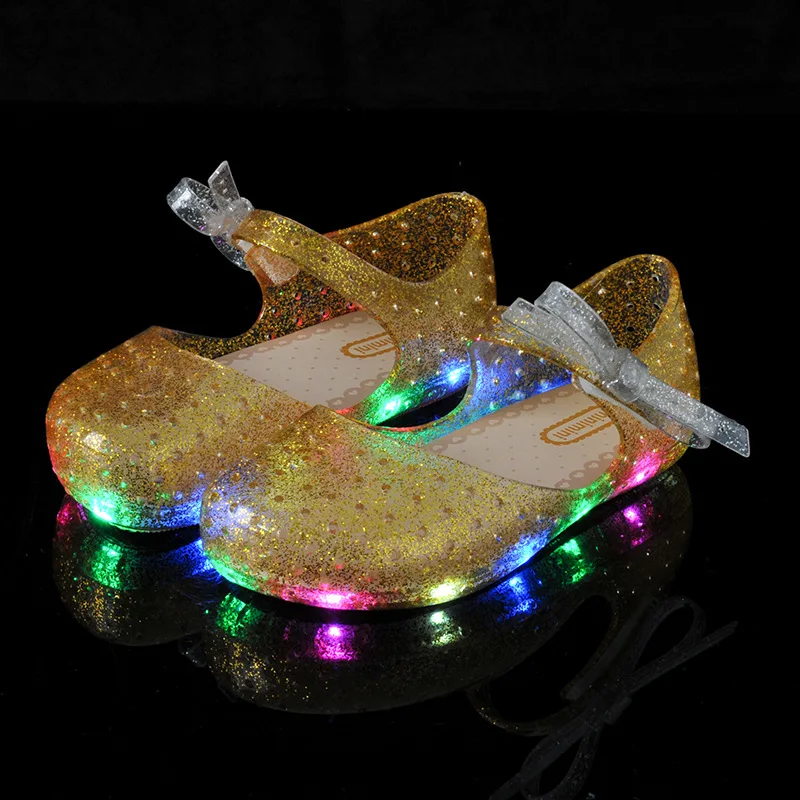 Children's Sandals Mini Baby Jelly Shiny Shoes Bow Girls'sandals LED Light 2019 Big Girl Charms Melissa Summer |