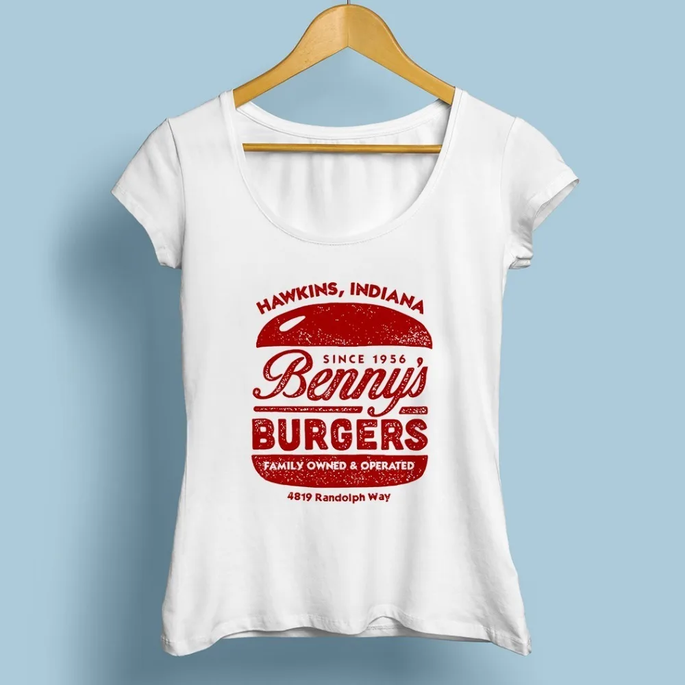 Женская футболка с буквенным принтом BENNYS BURGERS белая Повседневная JOLLYPEACH|Футболки|