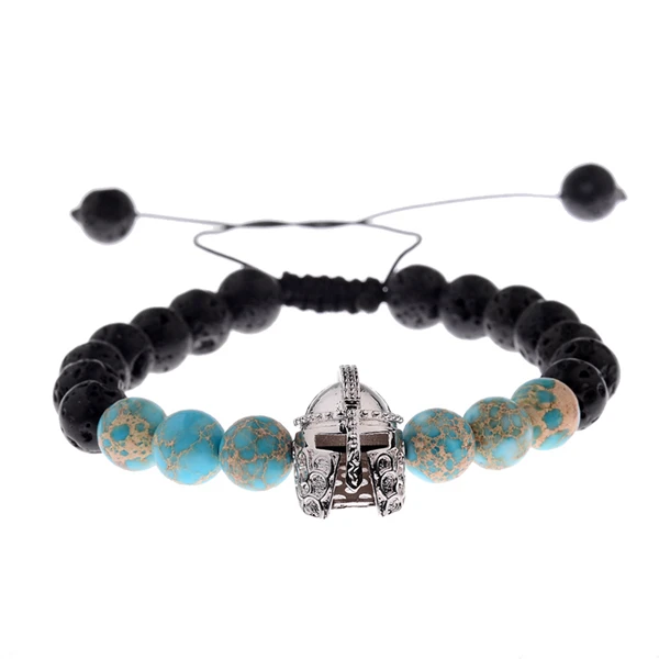 Посеребренный Талисманы 8 мм Скелет искусственный камень лавы BraceletsCZ циркон проложить шарик Веревка Плетеный мужской Исцеление баланс энергии счастливый браслет - Окраска металла: Посеребренный