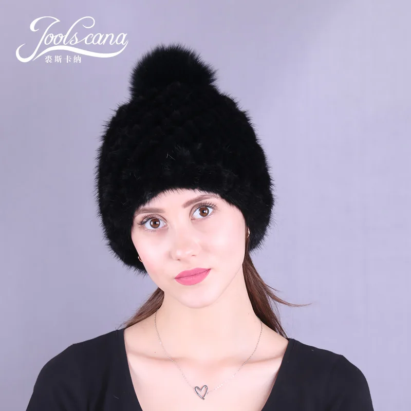 Женская шапка из меха норки joolscana зимняя с помпоном вязаная beaine лисы новый бренд