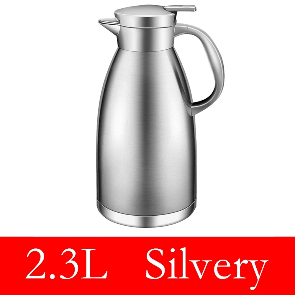 2.3L Silvery 60/78 унции тепловой горшок из нержавеющей стали с двойными стенками Вакуумный Термос 12 Hour сохранение тепла термос кофе чай вода горшок - Цвет: 2.3L Silvery