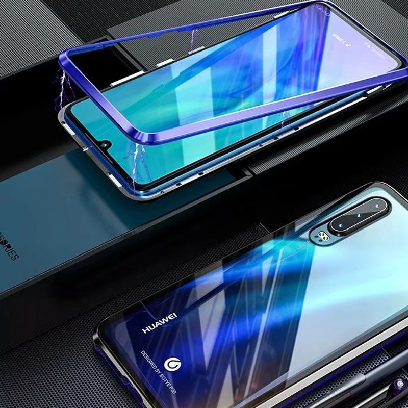Магнитный адсорбционный флип-чехол для Huawei P30 Pro Lite задняя крышка из закаленного