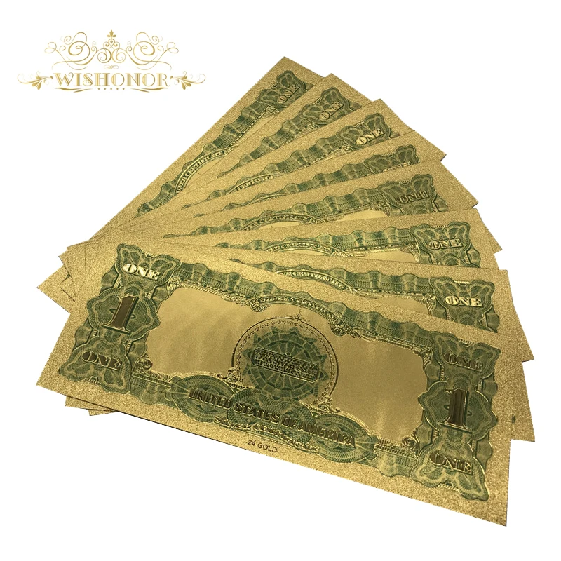 

10pcs/Lot Colored America Gold Plated Banknote 1899 USD 1 Dollars Banknote Fake Replica Paper Money for Home Decoration