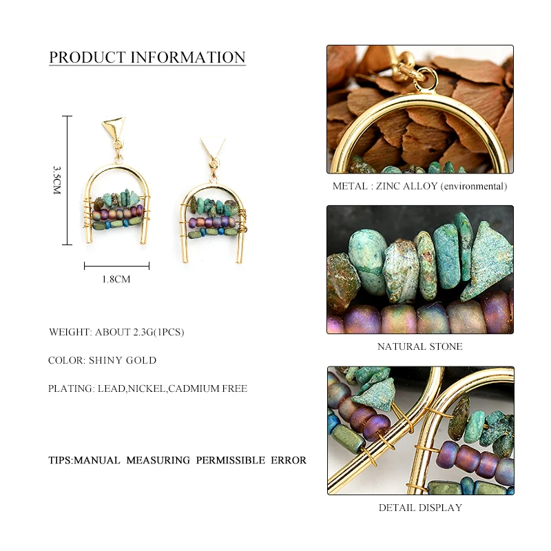 WILD &amp FREE женщин смешивания Цвет натуральный камень из бисера серьги-гвоздики