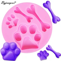 byjunyeor 1pcs paw dog cat bone paw epoxy uv resin silicone mould chocolate cake decoration mold sugarcraft clay mould m215