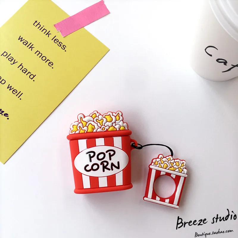 popcorn Силиконовый чехол для переноски наушников чехол с защитой от повреждений и кольцом для Apple Airpods с подставкой Чехол Коробка протектор Беспроводной наушников Защитная крышка - Цвет: popcorn