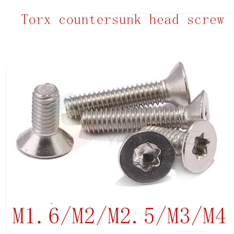 50 шт. винт с потайной головкой torx M1.6 M2 M2.5 M3 M4 304 плоской из нержавеющей стали