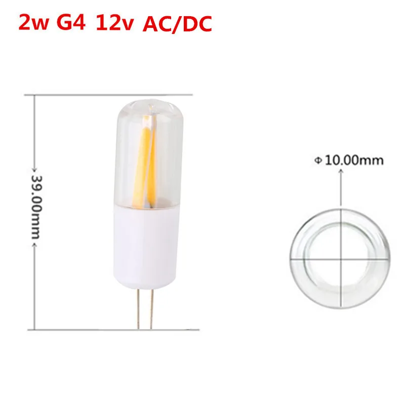 2w G4 Светодиодная лампа накаливания 12v DC/AC 200lm теплая белая свеча люстра - Испускаемый цвет: G4 PC 2w 12v