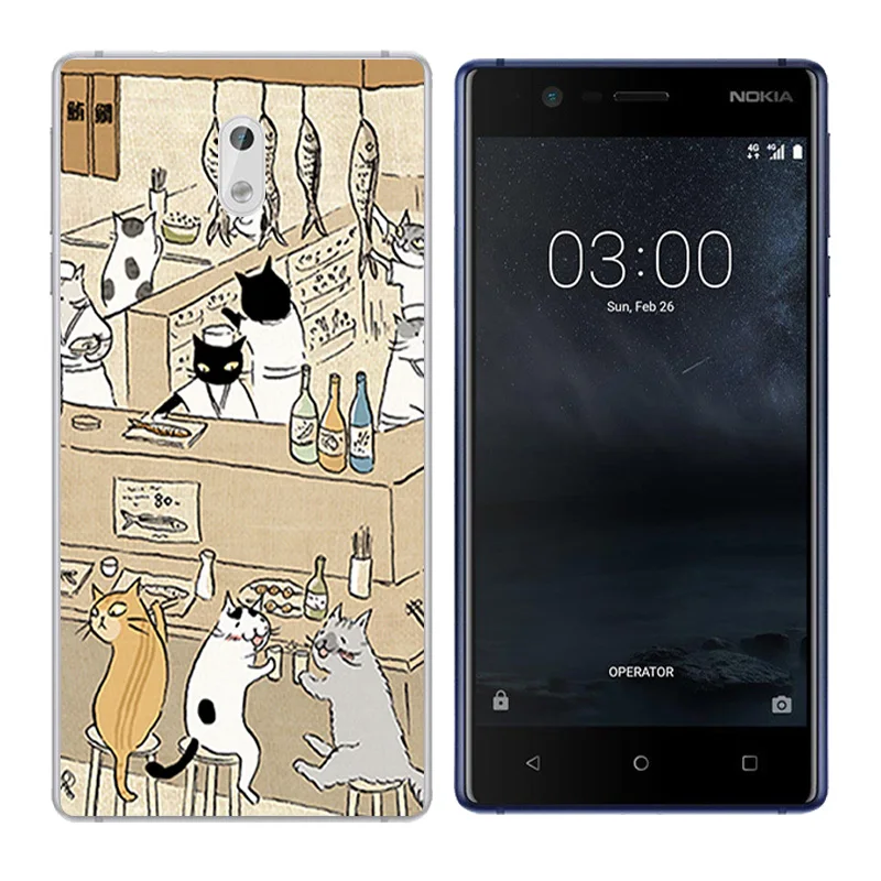 Мягкий ТПУ для Nokia 3 чехол Nokia3 Силиконовая задняя крышка кошачий пейзаж Чехлы