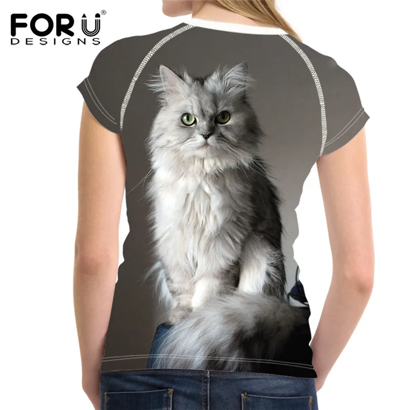 FORUDESIGNS/летние дышащие женские футболки с милым рисунком кота коротким рукавом