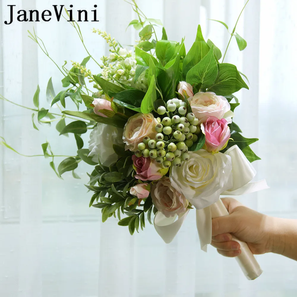 JaneVini 2019 розовые цветы невесты из шелка искусственный букет роза Свадебный