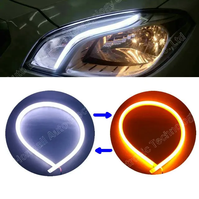 1 pair 60CM LED Flexible DRL Strip Daytime Running Lights With Turn Signal Tube Light White Yellow Switchback light | Автомобили и