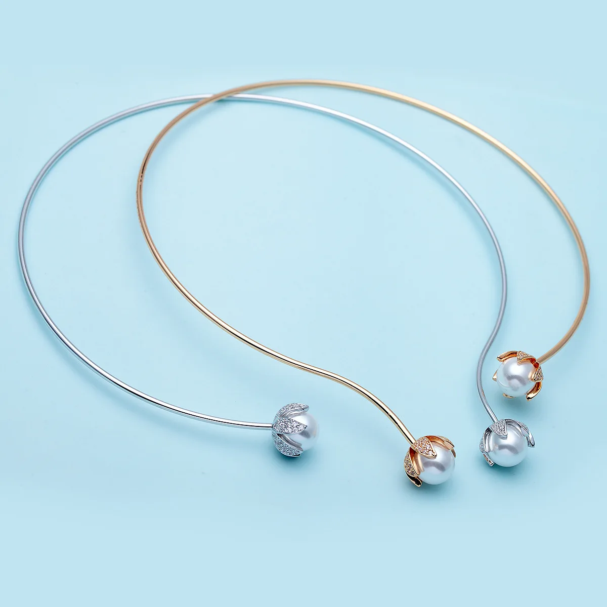 ?? 2019 新ミニマリストオープニングシルバーシャンパンゴールド色範囲ネックレス女性の花パール銅チョーカーネックレス