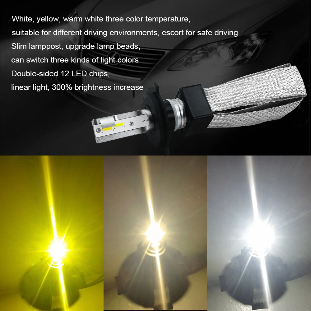 

T9 9-36V Car LED Headlight Bulbs H4 H7 H11 9005 9006 Conversion Kit Copper Heat Dissipation Double-sided 12 LED Chips 60W/Set