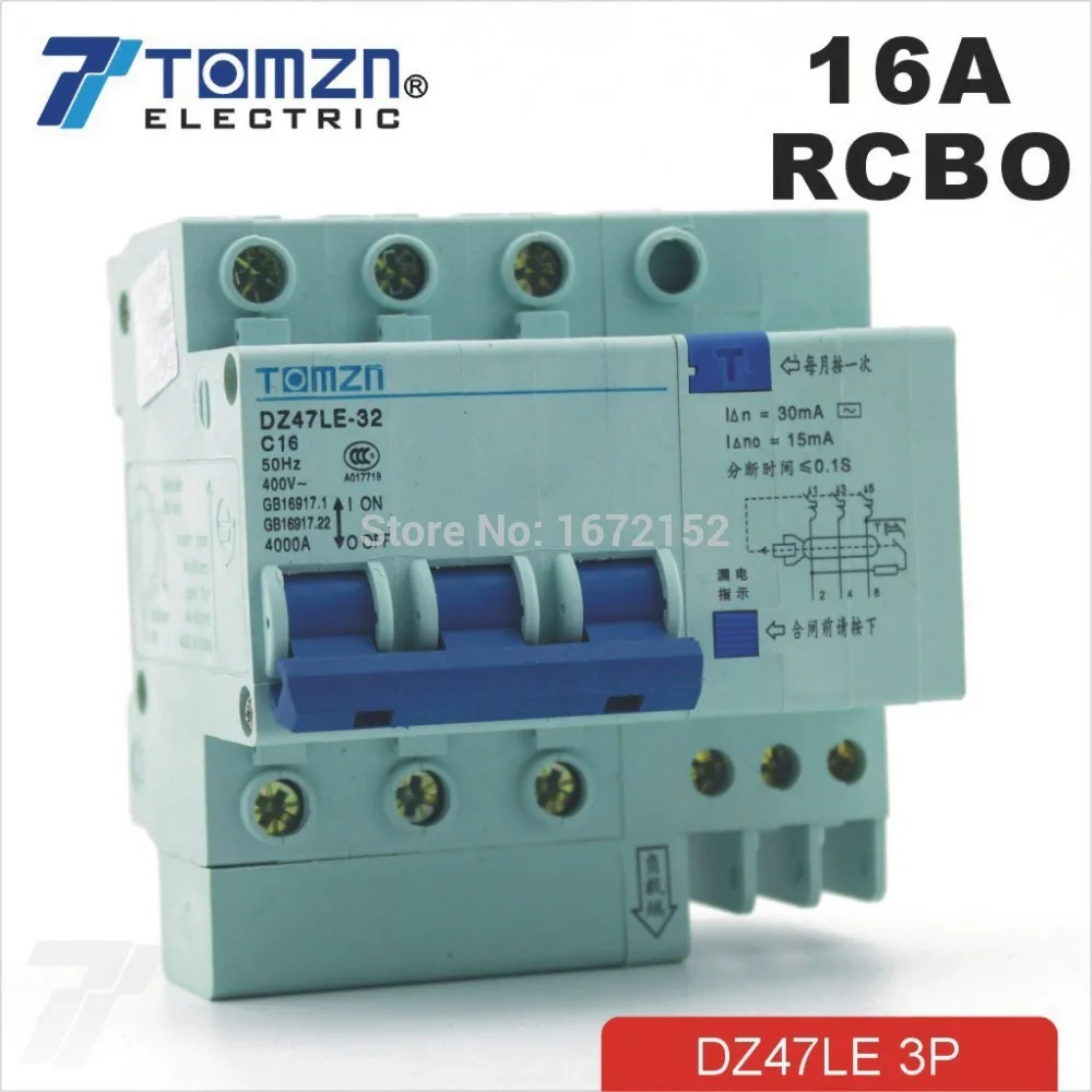 

DZ47LE 3P 16A 400V~ 50HZ/60HZ Residual current Circuit breaker with over current and Leakage protection RCBO