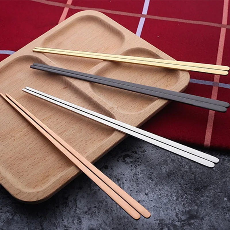 1 пара прочные плоские палочки для еды из нержавеющей стали 304 с титановым