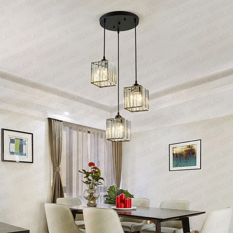 Lámpara colgante de cristal de metal para bar, restaurante, sala de estar, moderna, minimalista, de tres cabezas