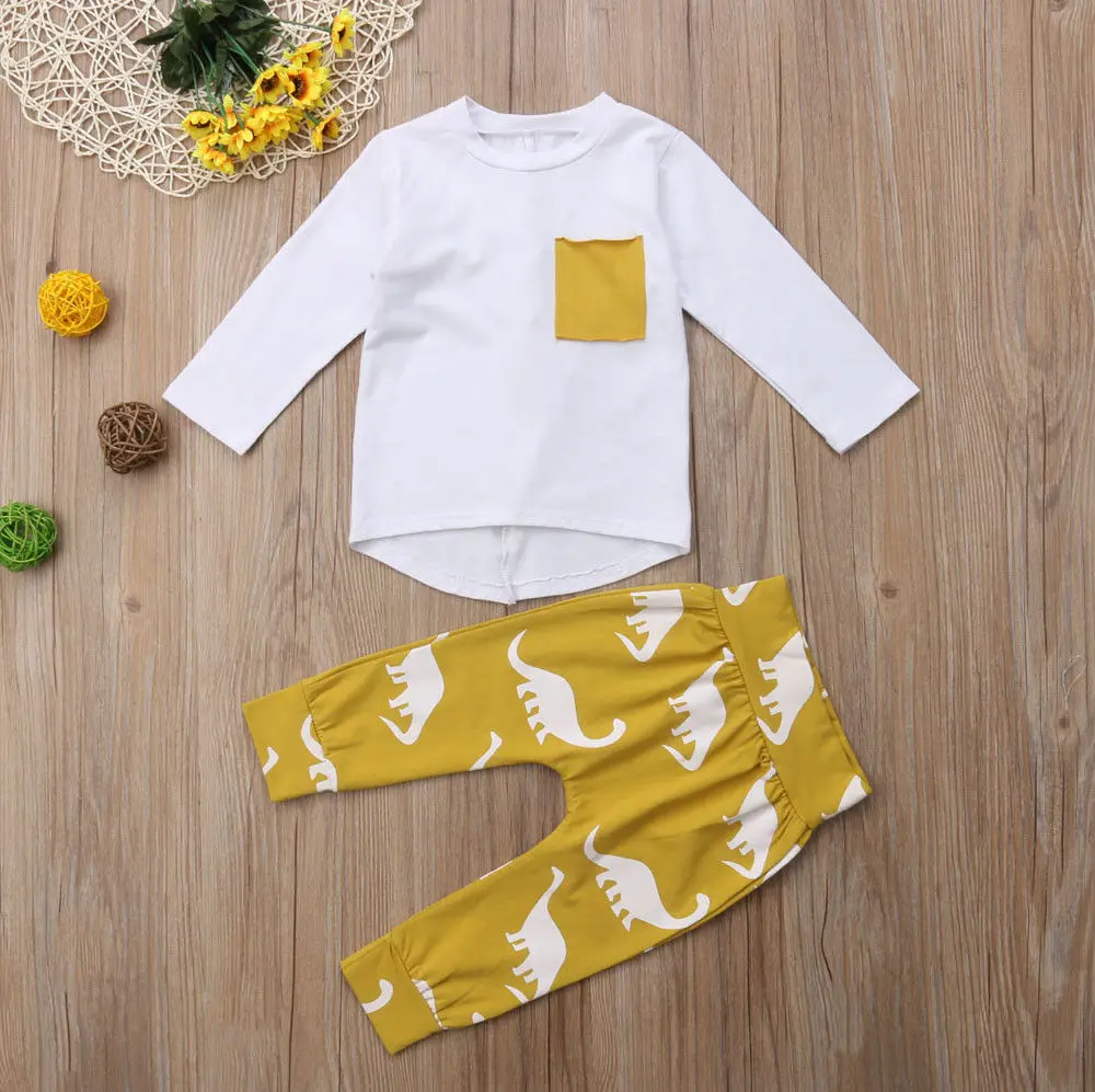 2PCS Kids Baby Boys Outfits Dinosaur Horn Patchwork Long Sleeve T-shirt Pants Set Toddler Autumn Clothes Tracksuit | Детская одежда и
