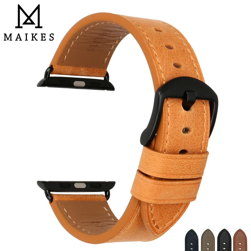 Ремешок MAIKES из натуральной коровьей кожи для Apple Watch Band 44 мм 40 браслет iwatch 42 38 Series 4 3