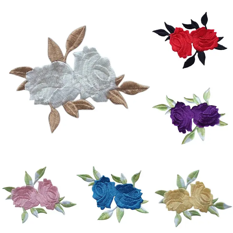 1 шт. двойная головка Розы Листья Вышивка Железо на аппликация патч пришить