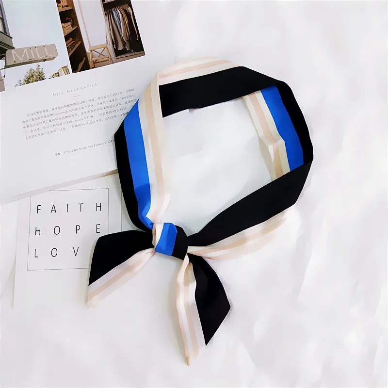 Stripe blue Мода для женщин Летняя Cravat дикая маленькая ткань для шарфа Длинная женская сумка с шарфом аксессуары стримеры Прямая - Цвет: Stripe blue
