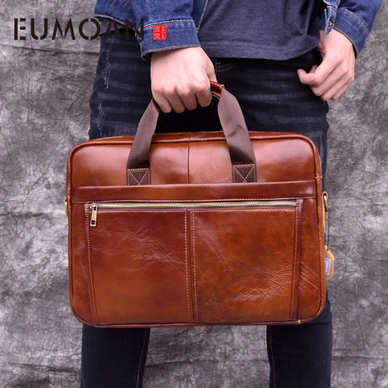 EUMOAN, мужской портфель из воловьей кожи, сумки из натуральной кожи, мужские сумки высокого качества, деловые сумки-мессенджеры для ноутбука