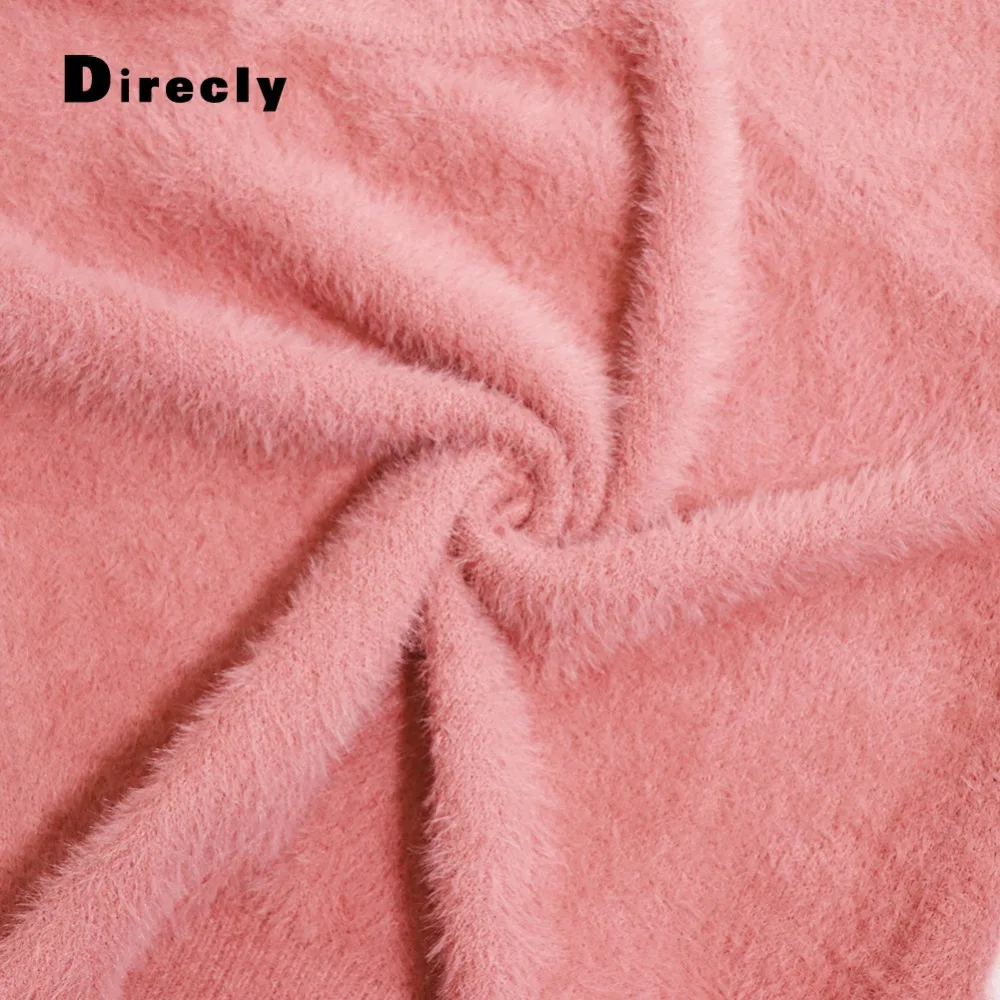 

Direcly2018 autumn and winter new sweater ladies round neck thickening plus velvet sweater ladies warm solid color loose sweater