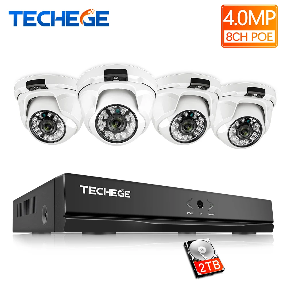 Techege H.265 8CH POE NVR Kit 4MP купольная IP Камера Крытый 2560*1440 ИК Ночное видение Обнаружение