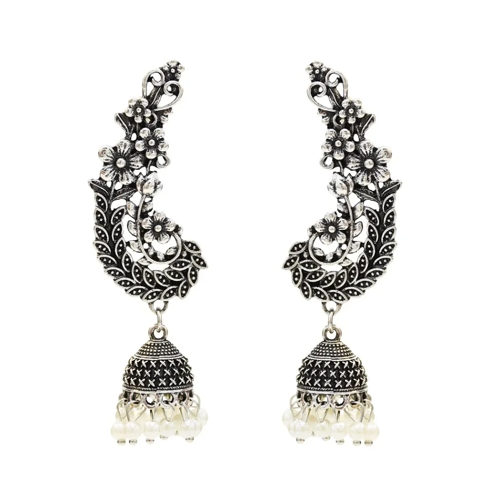 Индийские Jhumka Jhumki Висячие серьги для женщин резной цветок оксидированный кисточкой бисером pendientes Афган турецкий Египет племенной ювелирные изделия