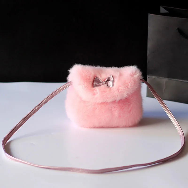 

Cute Kids Children Girls Mini Bowknot Crossbody Bags Soft Fur Handbags Bag Coin Purse