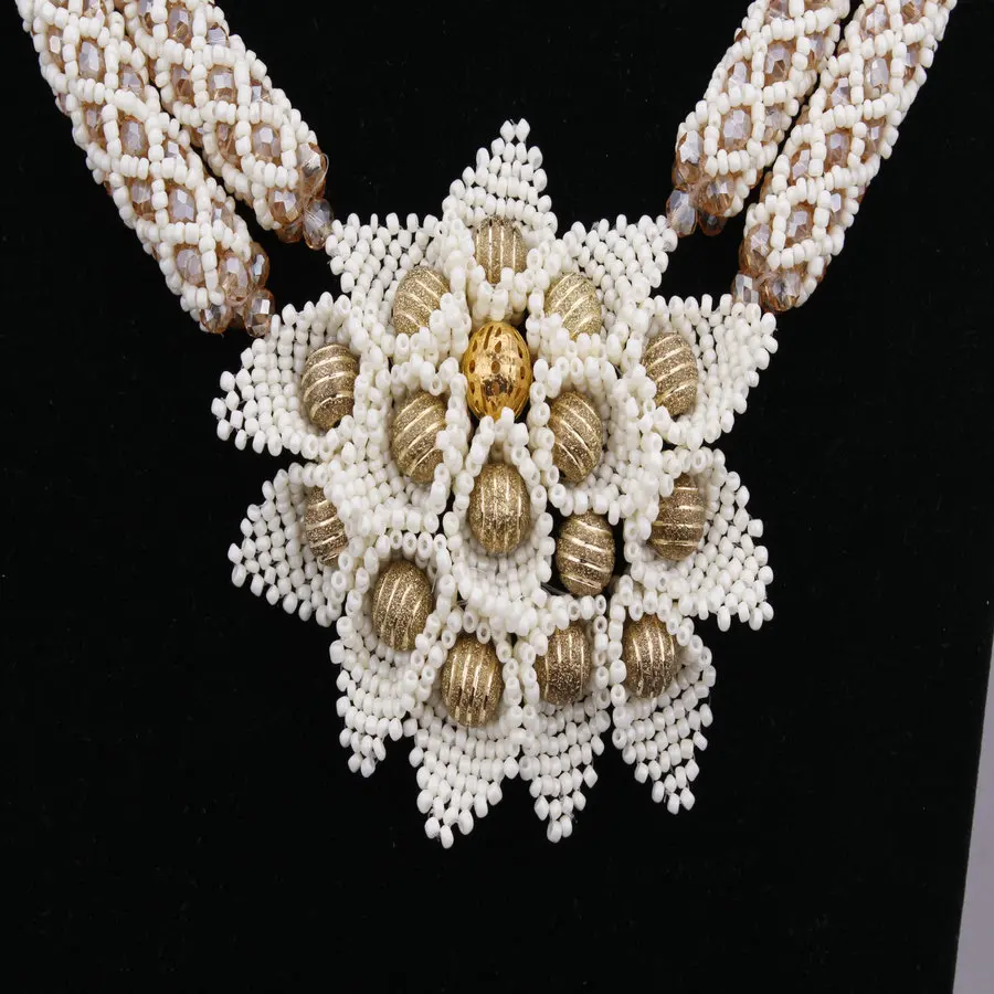 Новейшие Бежевые Ювелирные наборы с бусинами и цветами африканские Свадебные из