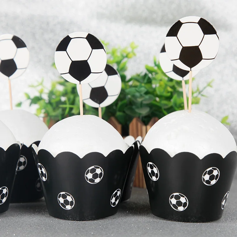 

12Cake Topper+12 wrapper 24pcs/lot Birthday Party Cake Dessert Cupcake Toppers Boy's Favors Soccer decor football flags Supplies