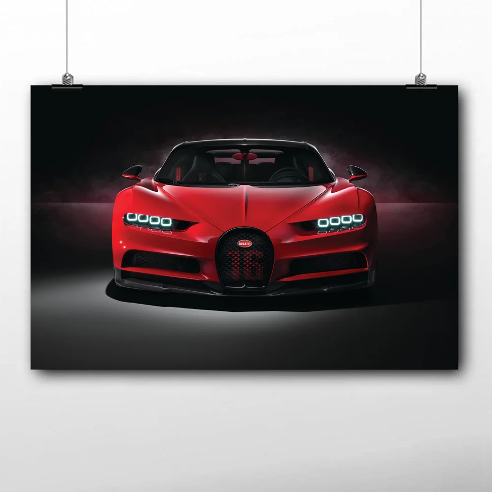 HD Печатный красный Bugatti Chiron супер автомобиль обои плакаты холст стены Искусство