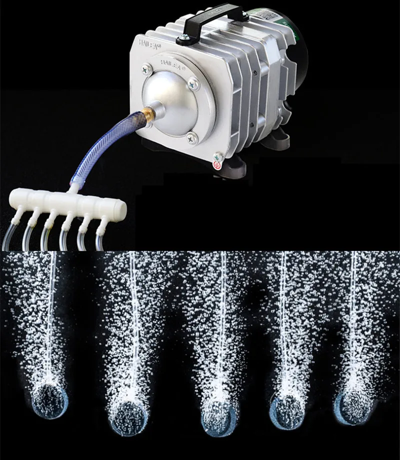 

25W/30W/35W/45W Electromagnetic Air Compressor Super Aquarium Air Pump High Flow Fish Tank Pond Aerator Pump With Air Spliter