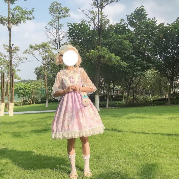 Kawaii японская Лолита АО платье женская летняя обувь мягкой сестра ветер милые с рисунком кошки с бантом в стиле «лолита» с ремешком и милым милое платье