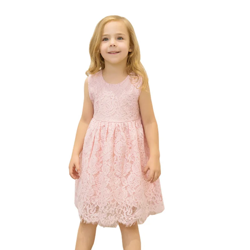 Кружевное летнее платье для девочек с коротким рукавом детское вечерние