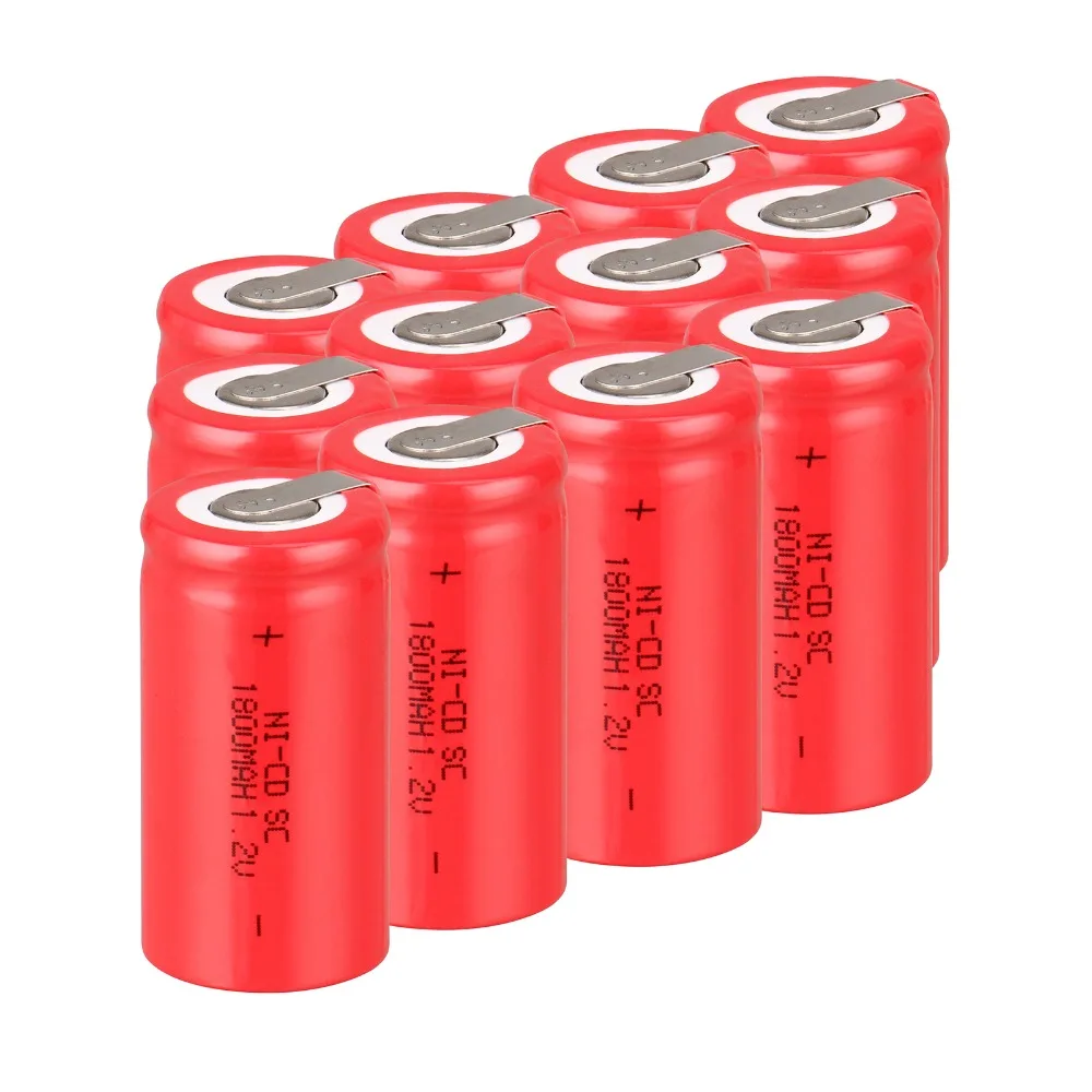 

12 PCS Sub C SC battery 1.2V 1800mAh rechargeable battery Ni-Cd battery with tab 4.25*2.2cm--red color