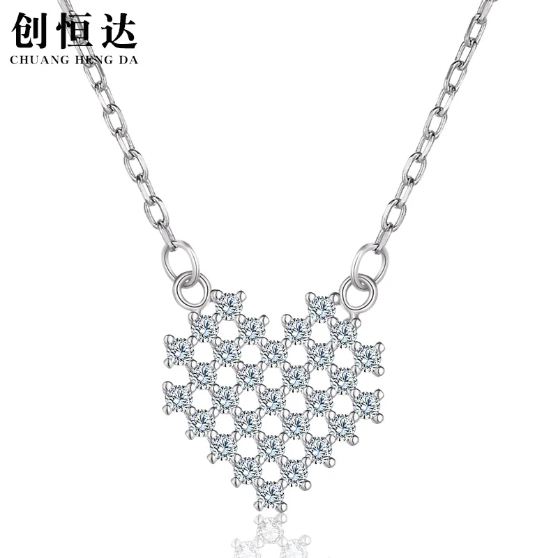 Сердце любовь ключицы цепи 925 серебро белое золото Цвет Crystal ожерелье колье